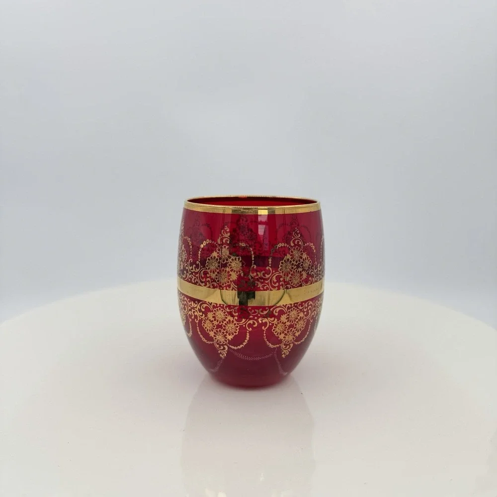 Vintage Murano Tre Fuochi Ruby Red Gold Mini Tumbler Juice Glass 3